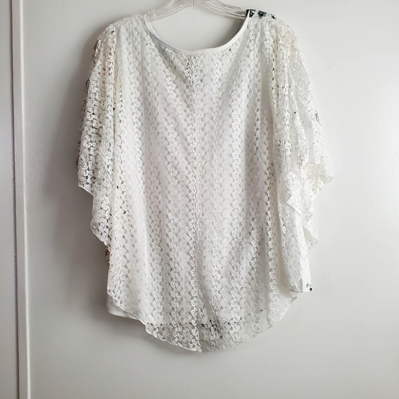 Brittany Black Womens White Lace Floral Poncho Blouse Size Large Spring Summer - Picture 2 of 13